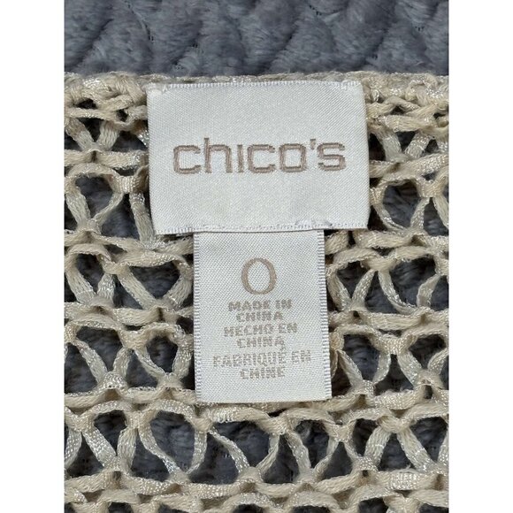 Womens Chicos Loose Open Knit Beige V-Neck Pullover Sweater 3/4 Sleeve Size 0 - Picture 4 of 5